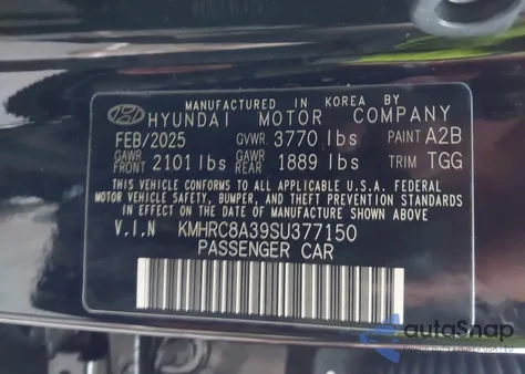 2025 Hyundai Venue Sel из США, поврежденный, VIN KMHRC8A39SU377150